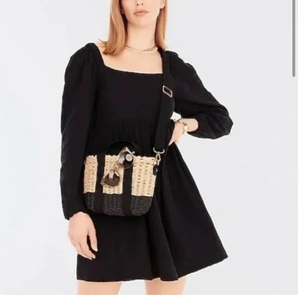 J Crew Squareneck Soft Gauze Dress for women in black mini baby doll